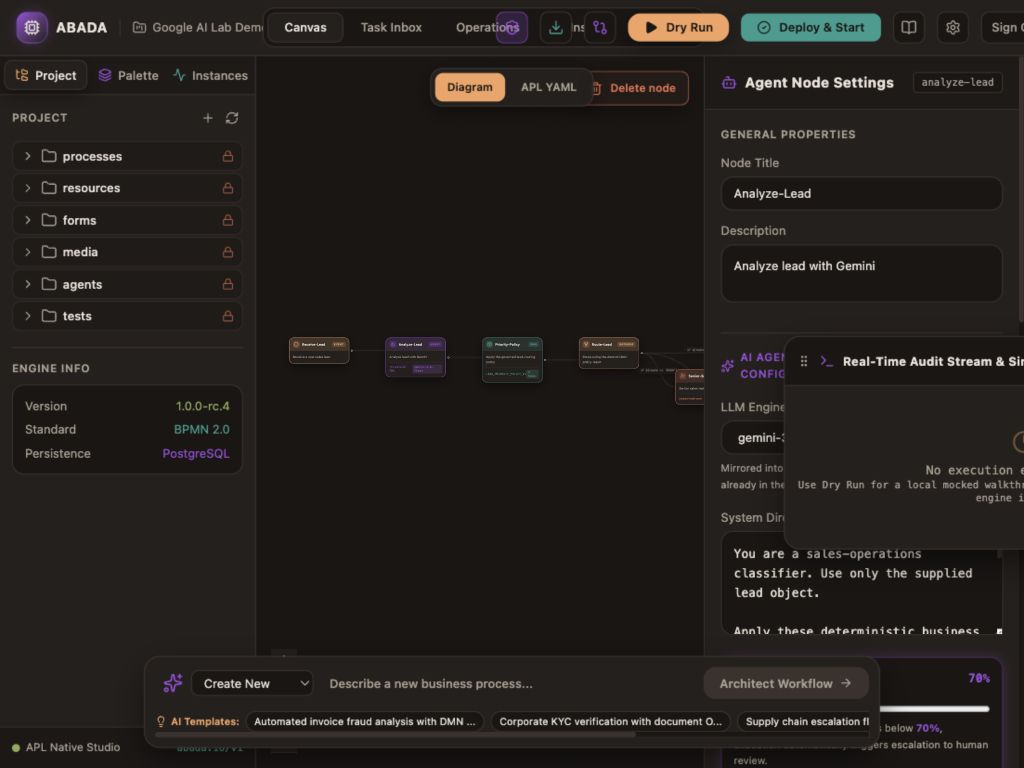 Gemini node configuration in Abada Studio